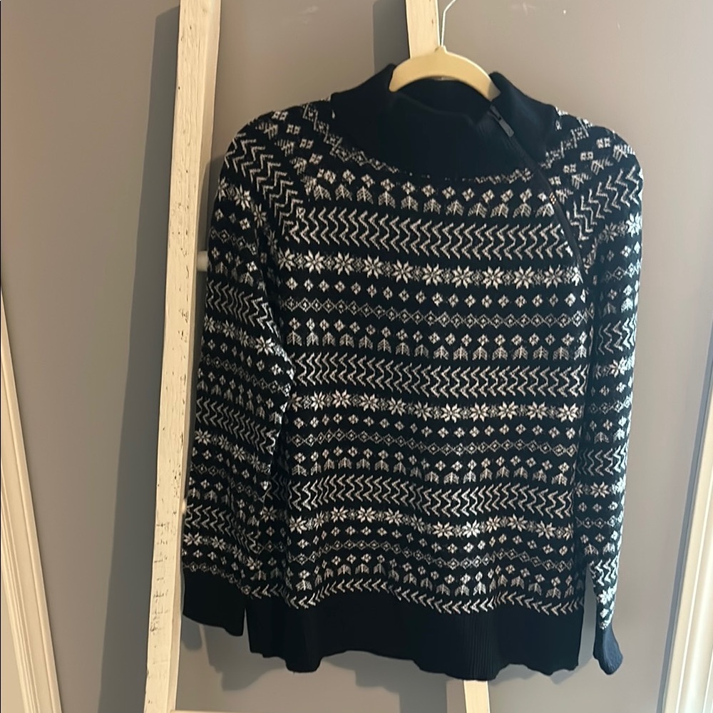 Anthropologie Black and White Turtleneck Sweater with zip at the neck design